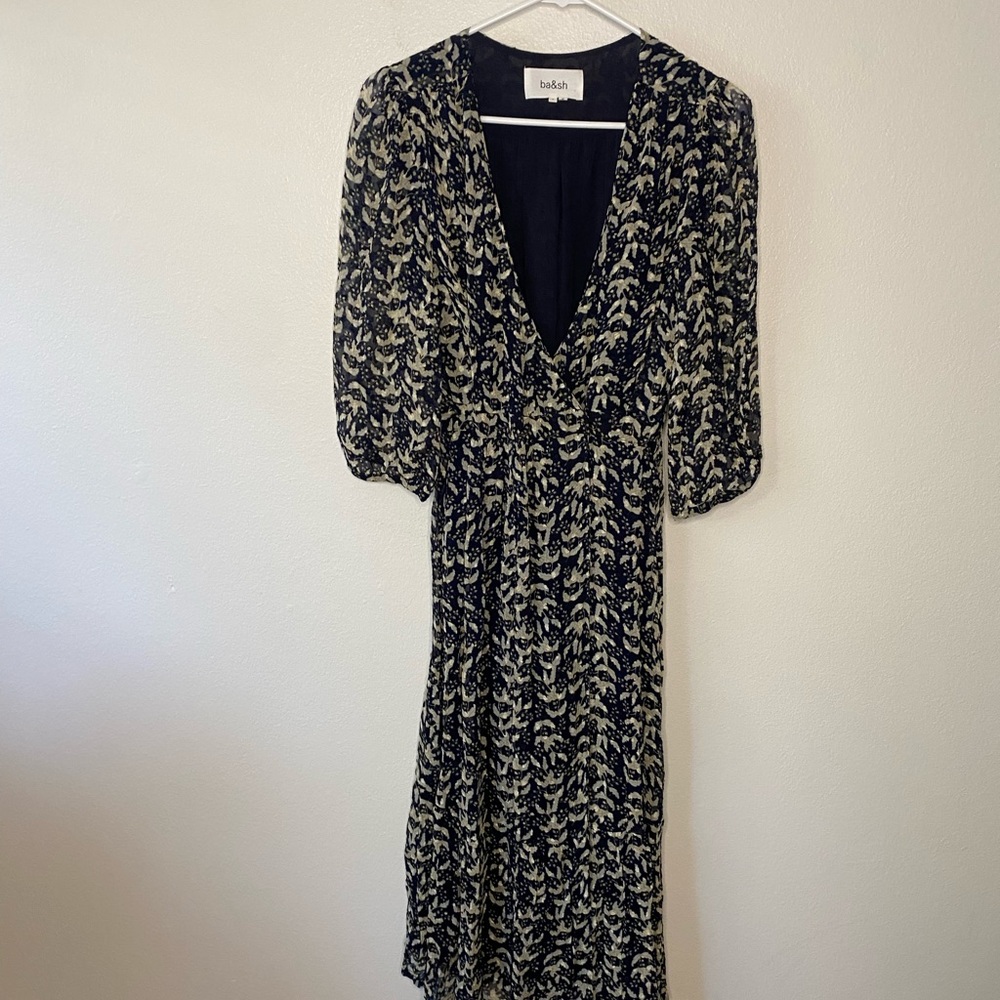 BA&SH Lady Dress midi navy ivory floral small